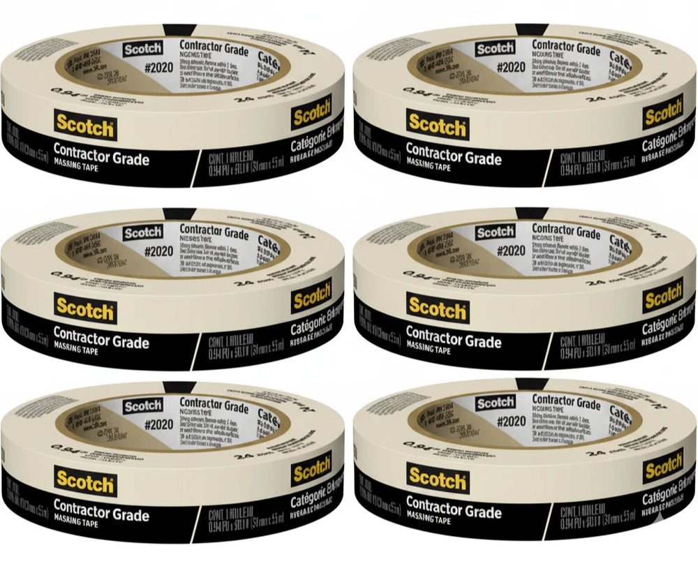 3M Scotch Contractor Grade Masking Tape 2020-24AP, (24mmx 55m) - Pack of 6